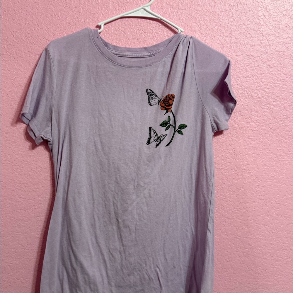 Aeropostale Lilac Tee with Floral and Butterfly Design